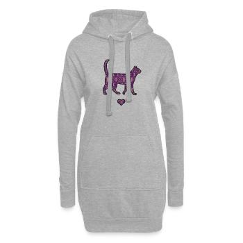 Lila Katze Damast Stil Liebe Herz Niedliche Silhouette - Hoodie-Kleid - Grau meliert - Vorne