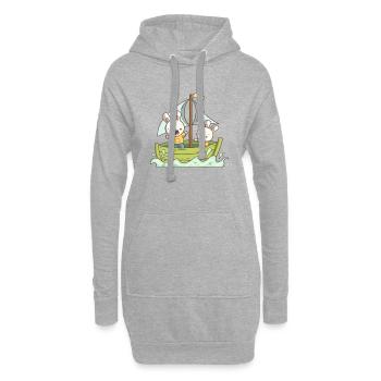 Zwei Hasen auf einem Boot - Hoodie-Kleid - Grau meliert - Vorne