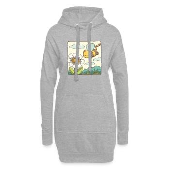 Eine Katzenbiene fliegt zur Blume - Hoodie-Kleid - Grau meliert - Vorne