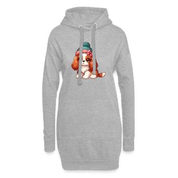 Cavalier King Charles mignon avec un bonnet - Sweat-shirt à capuche long Femme - gris chiné - Devant