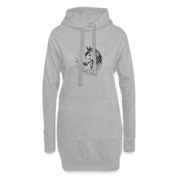 Line Art Pferd mit Blumenranke - Hoodie-Kleid - Grau meliert - Vorne