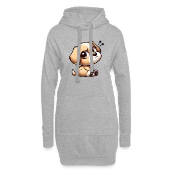 Hund mit skeptischem Side Eye Blick - Hoodie-Kleid - Grau meliert - Vorne