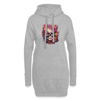 Blooming Skull – L’élégance de l’éphémère - Sweat-shirt à capuche long Femme - gris chiné - Devant