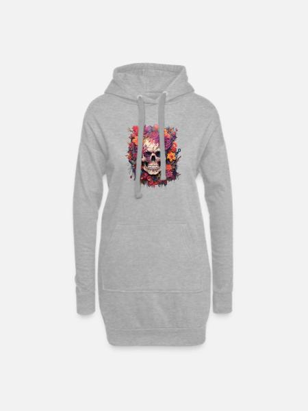 Blühender Schädel – Eleganz des Vergänglichen - Hoodie-Kleid - Grau meliert