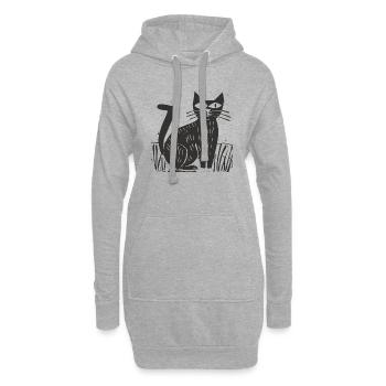 Black Cat Pet Kitten Punt Purr - Hoodie Dress - heather grey - Front