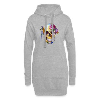 Crâne avec des fleurs colorées - Sweat-shirt à capuche long Femme - gris chiné - Devant