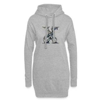 Buchstabe "X" im Drachendesign. - Hoodie-Kleid - Grau meliert - Vorne
