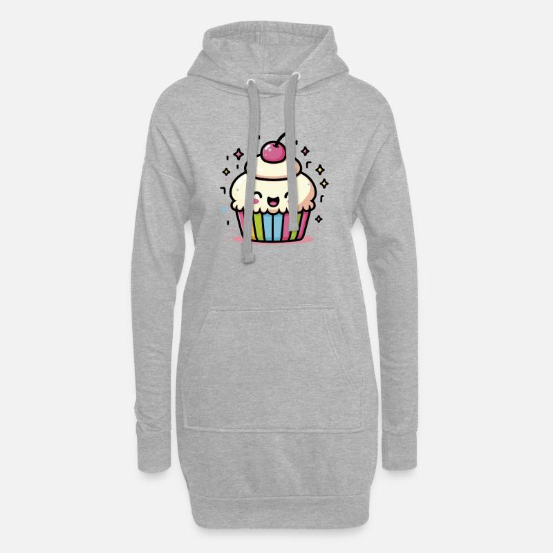 Kawaii Süßer Cupcake - Hoodie-Kleid - Grau meliert