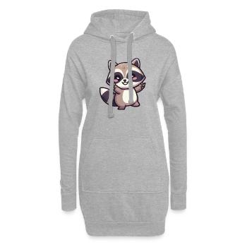 Niedlicher Kawaii-Waschbär tanzt und lächelt - Hoodie-Kleid - Grau meliert - Vorne