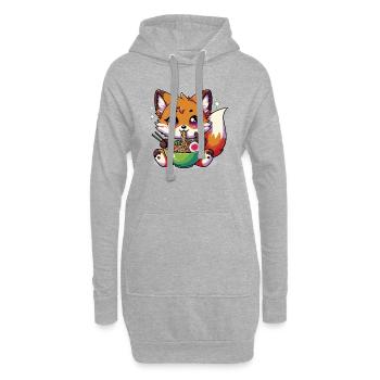 Niedlicher Kawaii-Fuchs isst Ramen 1 - Hoodie-Kleid - Grau meliert - Vorne