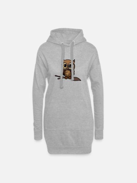 Eule - Hoodie-Kleid - Grau meliert