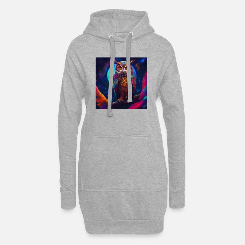 Bunte Eule in der Nacht - Hoodie-Kleid - Grau meliert