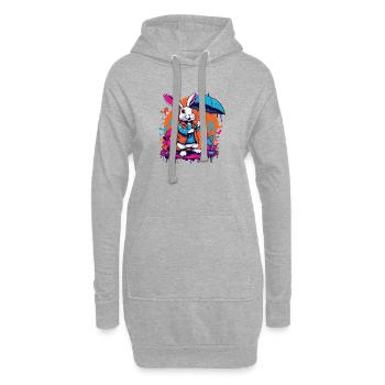 Lapin de printemps avec parapluie en avril - Sweat-shirt à capuche long Femme - gris chiné - Devant