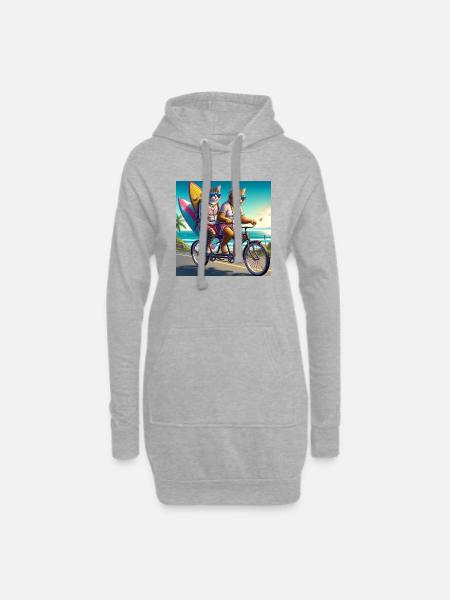 Gato Loco Riding Cat Dudes Vélo Cat Surfer - Sweat-shirt à capuche long Femme - gris chiné