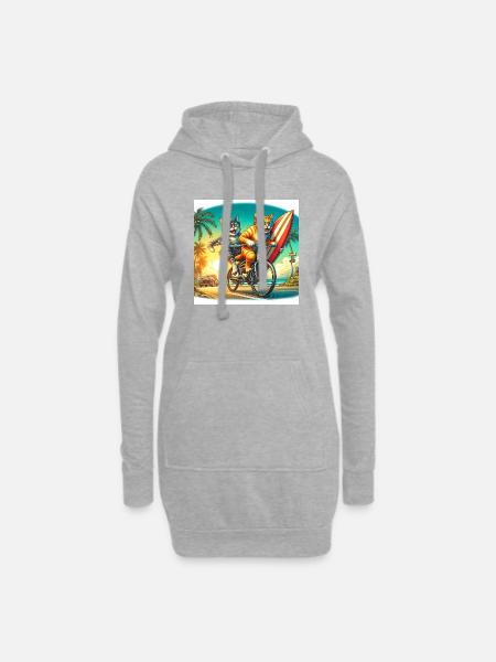 Gato Loco Surfing Cat Surfer Feunde Bike Cool - Sweat-shirt à capuche long Femme - gris chiné