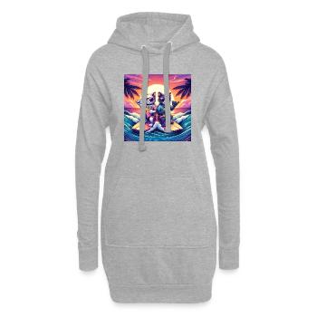 Gato Loco Furry Surferdudes Surf Chats Cool - Sweat-shirt à capuche long Femme - gris chiné - Devant
