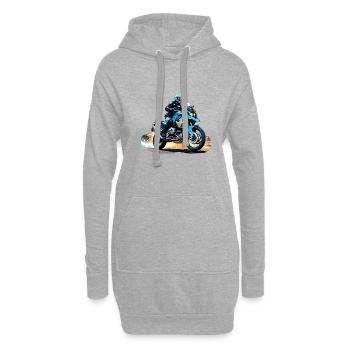 Biker auf blauem Motorrad - Hoodie-Kleid - Grau meliert - Vorne