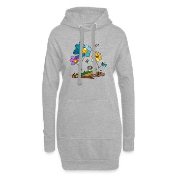 Blumen - Hoodie-Kleid - Grau meliert - Vorne