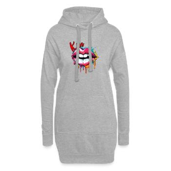 Bouche / Lèvres / Dents / Langue / Sourire / Baiser - Sweat-shirt à capuche long Femme - gris chiné - Devant