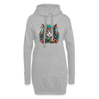 Tatouage / Animal / Art / Cool / Bande dessinée / Chat - Sweat-shirt à capuche long Femme - gris chiné - Devant