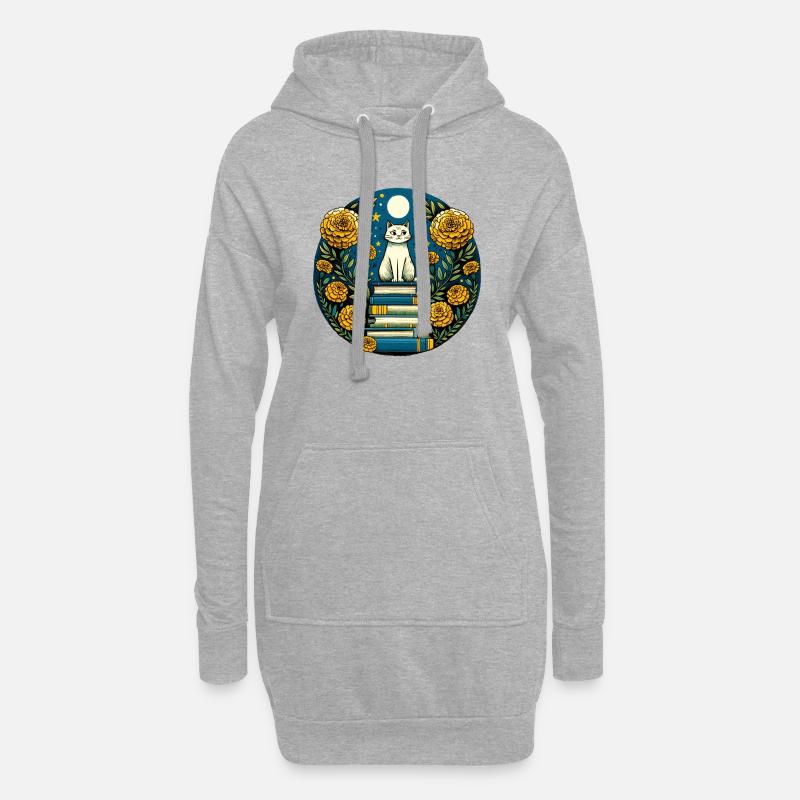 Buchsüchtige weiße Katze - Hoodie-Kleid - Grau meliert