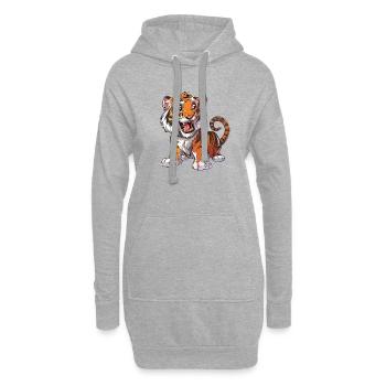 Heureux Tigre Dessin Animé Amoureux des animaux - Sweat-shirt à capuche long Femme - gris chiné - Devant