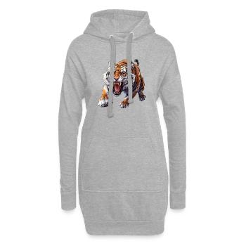 Fier tigre en mode attaque - Sweat-shirt à capuche long Femme - gris chiné - Devant