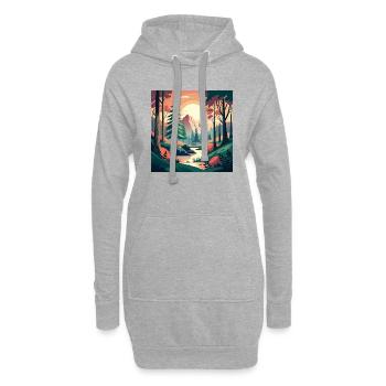 Wald mit Bach und Sonnenuntergang - Hoodie-Kleid - Grau meliert - Vorne