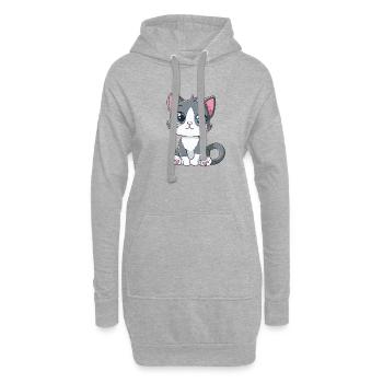 Chat mignon avec de grands yeux et des cœurs de pattes - Sweat-shirt à capuche long Femme - gris chiné - Devant