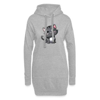 Chaton Gris Mignon Grands Yeux - Sweat-shirt à capuche long Femme - gris chiné - Devant