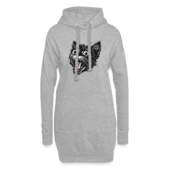 Überraschte Schwarze Katze Mit Großen Augen - Hoodie-Kleid - Grau meliert - Vorne