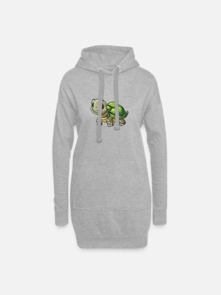 Adorable tortue aux grands yeux - Sweat-shirt à capuche long Femme - gris chiné