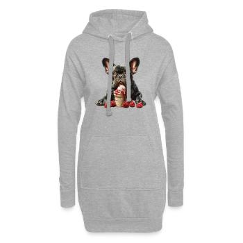 Glace bouledogue français - Sweat-shirt à capuche long Femme - gris chiné - Devant