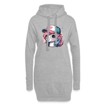Süße rosa Pony Mähne hat Kappe - Hoodie-Kleid - Grau meliert - Vorne
