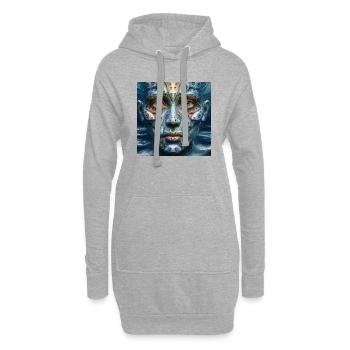 Gesicht mit Fischaugen - Hoodie-Kleid - Grau meliert - Vorne