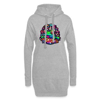 Psychedelischer Frosch mit Pilzen - Hoodie-Kleid - Grau meliert - Vorne