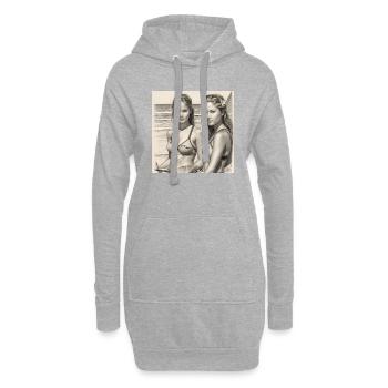 Surferinnen am Strand: Detaillierte Bleistiftzeich - Hoodie-Kleid - Grau meliert - Vorne