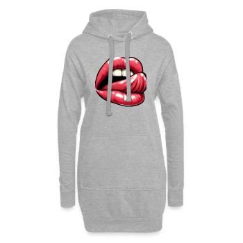 Zunge - sexy rosa Lippen - Hoodie-Kleid - Grau meliert - Vorne