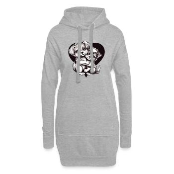 Zwei Welpen, die sich in einem Herzen umarmen - Hoodie-Kleid - Grau meliert - Vorne