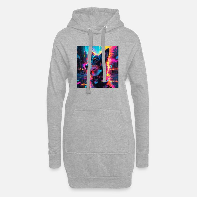 Neon Hund - Hoodie-Kleid - Grau meliert