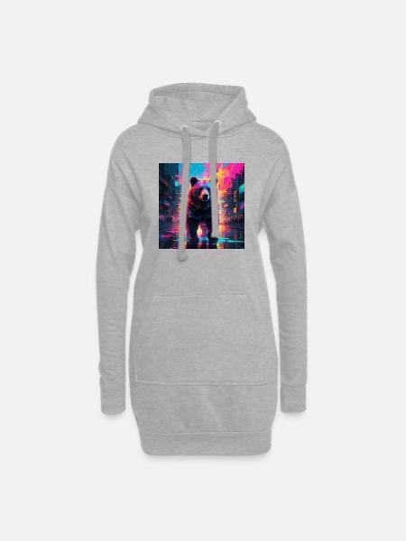 Neon Bear - Hoodie Dress - heather grey