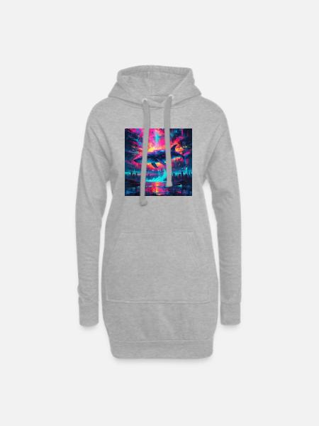 Neon Blue Whale - Hoodie Dress - heather grey