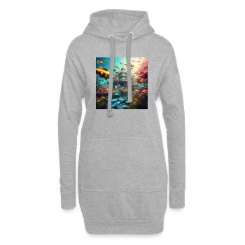 Poisson dans un monde fantastique - Sweat-shirt à capuche long Femme - gris chiné - Devant