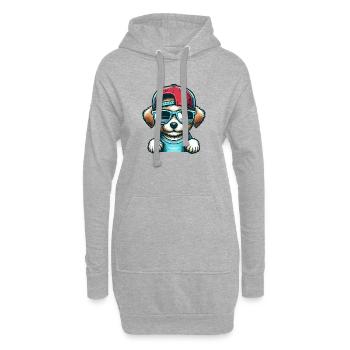 Cute Dog with Basecap and Sunglasses - süsser Hund - Hoodie-Kleid - Grau meliert - Vorne