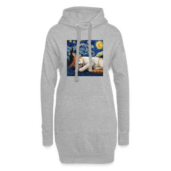 Chat Van Gogh Nuit étoilée - Sweat-shirt à capuche long Femme - gris chiné - Devant