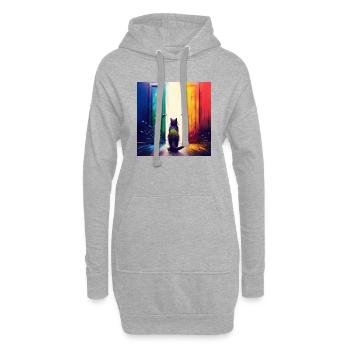 Eine Katze zwischen zwei Türen - Hoodie-Kleid - Grau meliert - Vorne