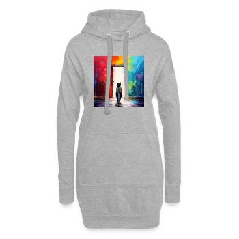 Eine Katze vor einer Tür aus Glas - Hoodie-Kleid - Grau meliert - Vorne
