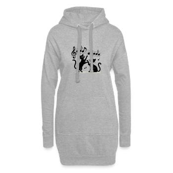 Schwarze Katzen Muster spielen mit Musiknote - Hoodie-Kleid - Grau meliert - Vorne