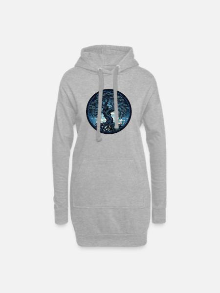 Baum, Ornamentbaum - Hoodie-Kleid - Grau meliert