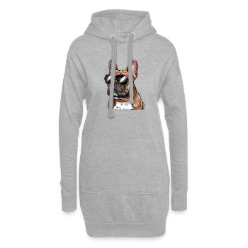 Französische Bulldogge mit Sonnenbrille - Hoodie-Kleid - Grau meliert - Vorne
